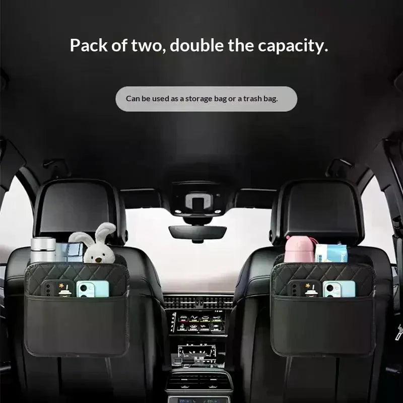 Car Seat Back Organizer – Foldable PU Leather Storage Bag
