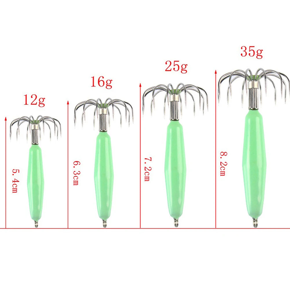 12 Claw Squid Hooks Portable Glow Dark Cuttlefish Jig Fluorescent