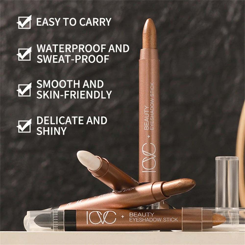 Metallic Dual Ended Eyeshadow Stick Diamond Shimmer Highlighter Pencil Ultra Pigmented Long Lasting Cream Eye Makeup Sponge Pen Zpaxo