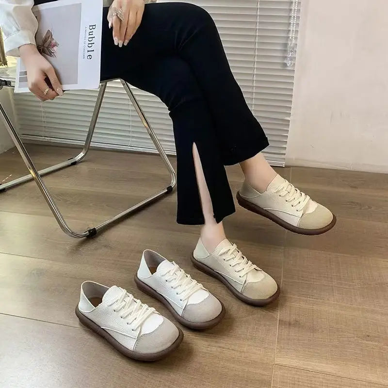 Sneakers Women Shoes Loafers Lace Up Leather Flat Spring Ladies