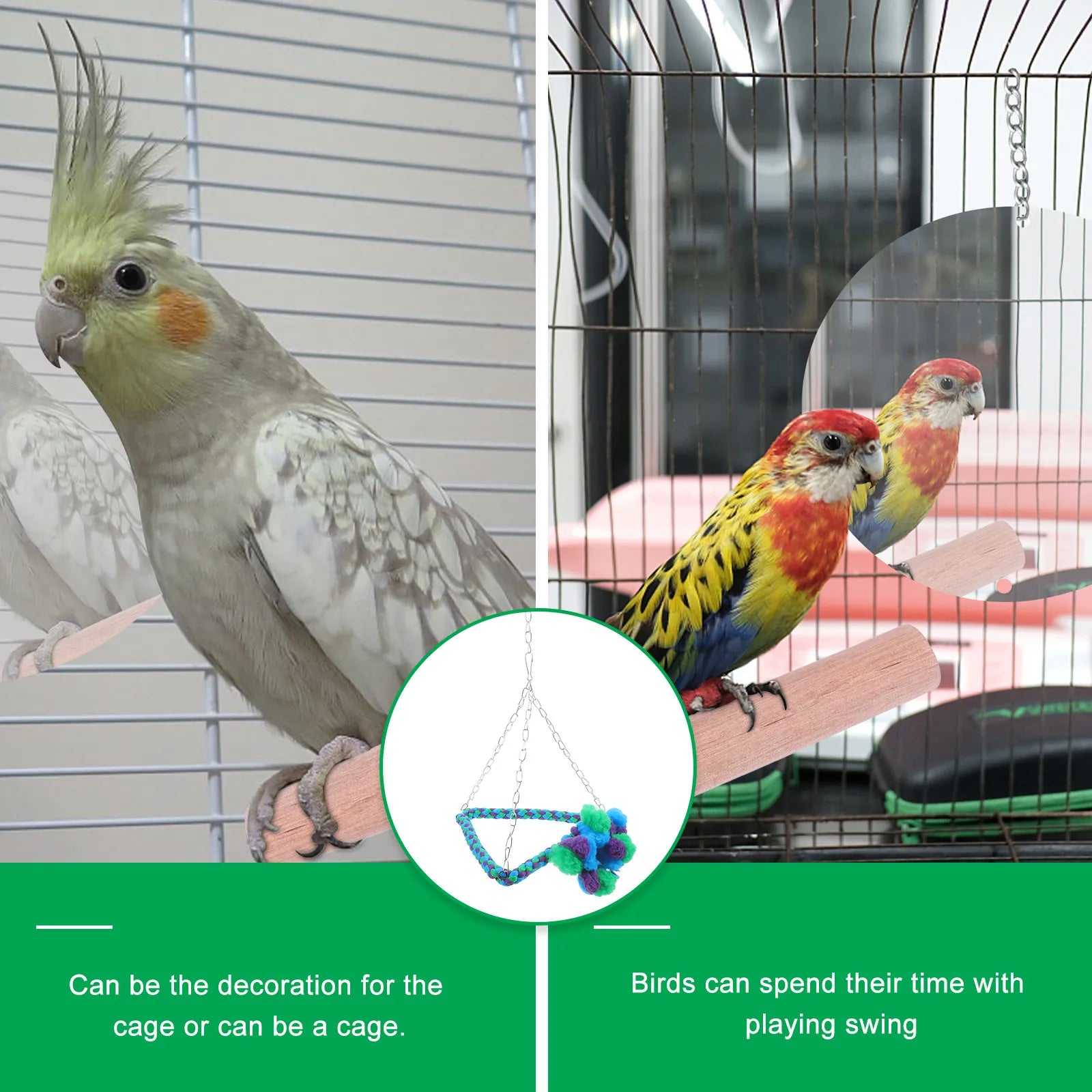 Durable Hemp Rope Parrot Hanging Swing Cage Chew Stand Colorful Bird