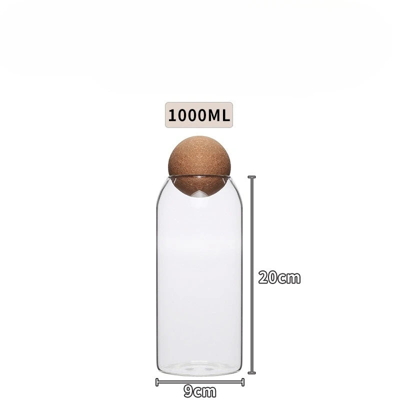 Glass Bottle Storage Jar, Cork Spherical Storage Container, Home Daily Decoration Ornament, Flower Tea Glass Jar, Dried Fruit Zpaxo transparent 1000ml