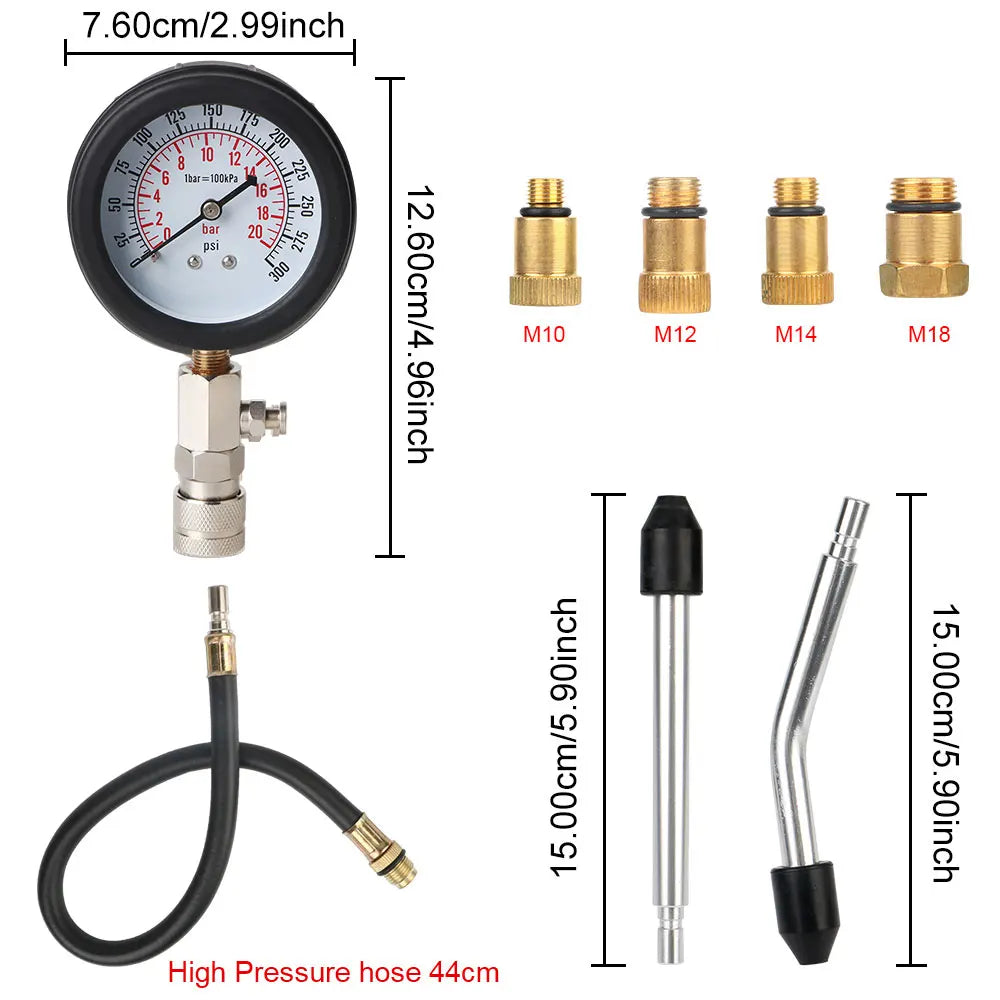 Gasoline Engine Compression Meter M10 M12 M14 M18 Adapter Pressure