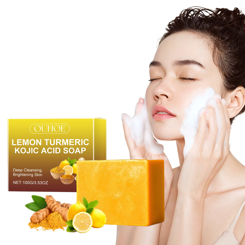 Lemon Turmeric Kojic Acid Brightening Soap | Fade Dark Spots Brightening Bar Soap Zpaxo