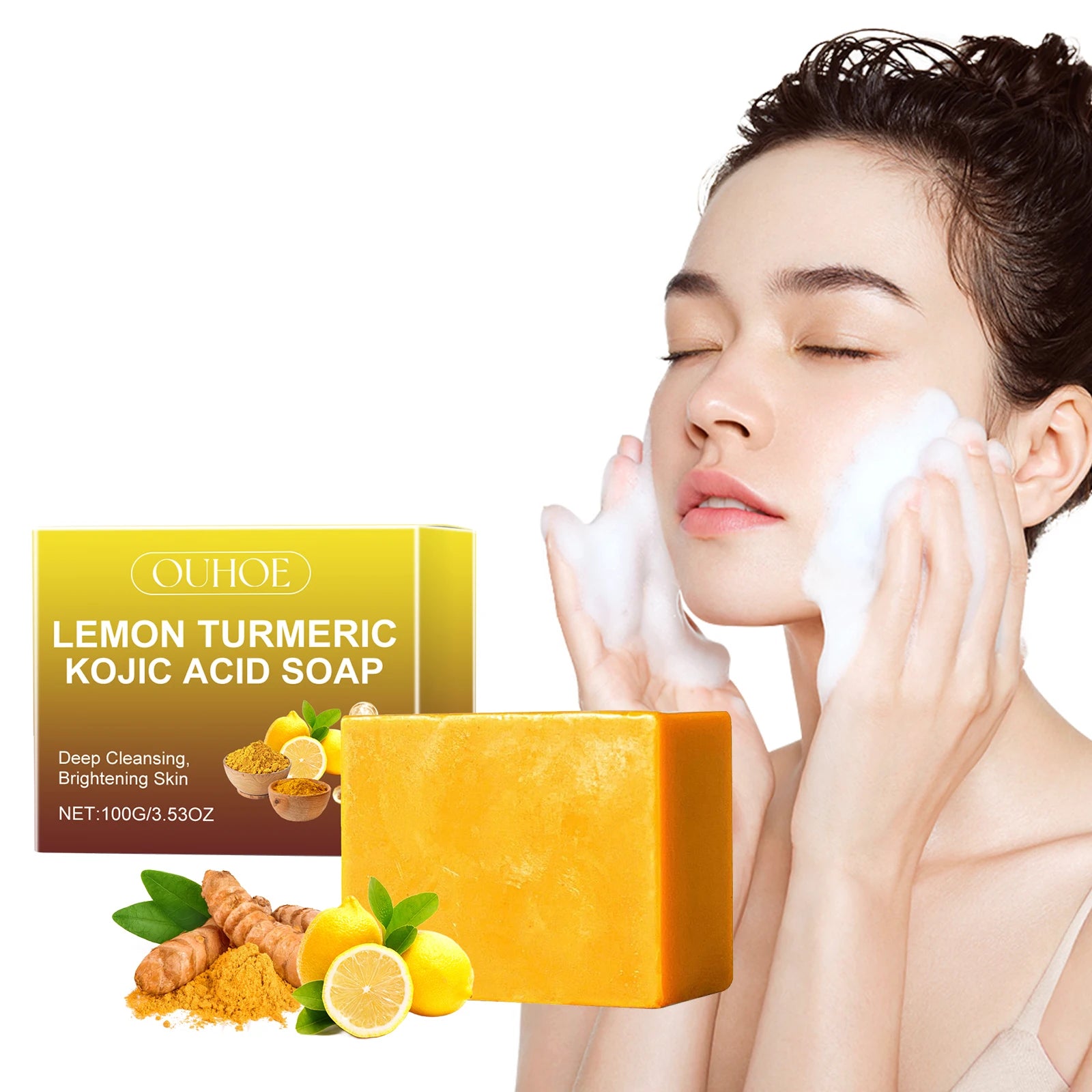 Lemon Turmeric Kojic Acid Brightening Soap | Fade Dark Spots Brightening Bar Soap Zpaxo