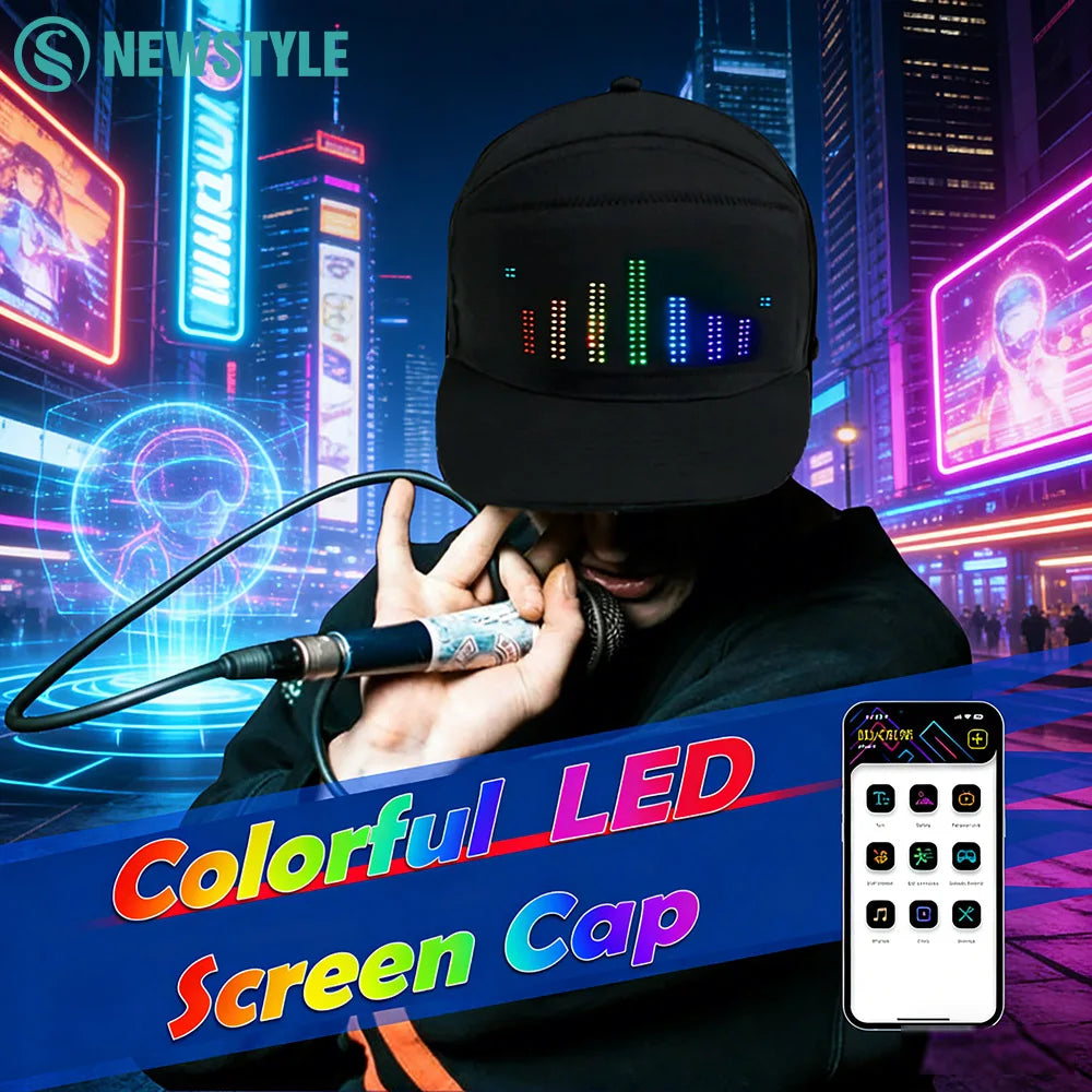 LED Hat Light Display Screen DIY Smart Pixel Matrix Baseball Hat Rechargeable Bluetooth APP Control Hip Hop Street Party Decor Zpaxo