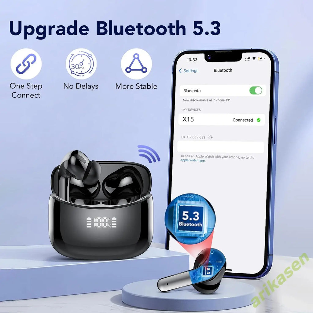 Wireless Bluetooth Earbuds Headphones 52 Hrs Playtime IPX7 Waterproof
