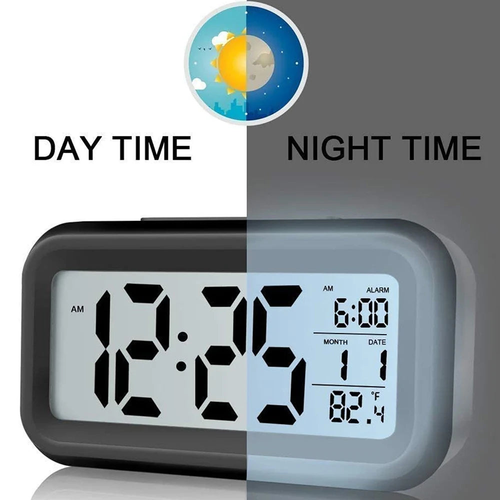 Digital Alarm Clock with Indoor Temperature Light Sensor Battery Operated Backlight 12/24H Display for Bedrooms Office Desk Zpaxo