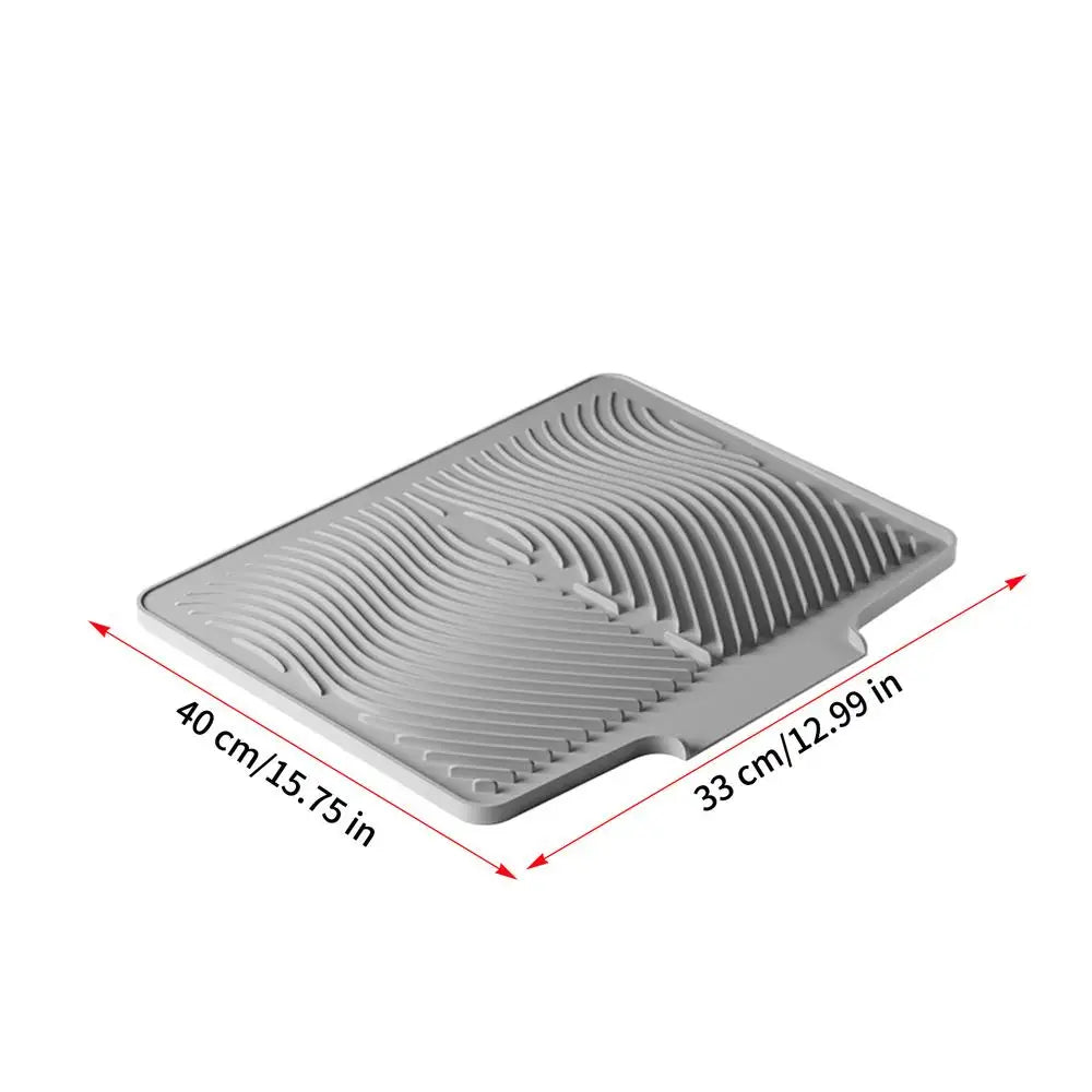 Dish Drying Mat 40x33cm Non-slip Heat Resistant Silicone Pad Built-in