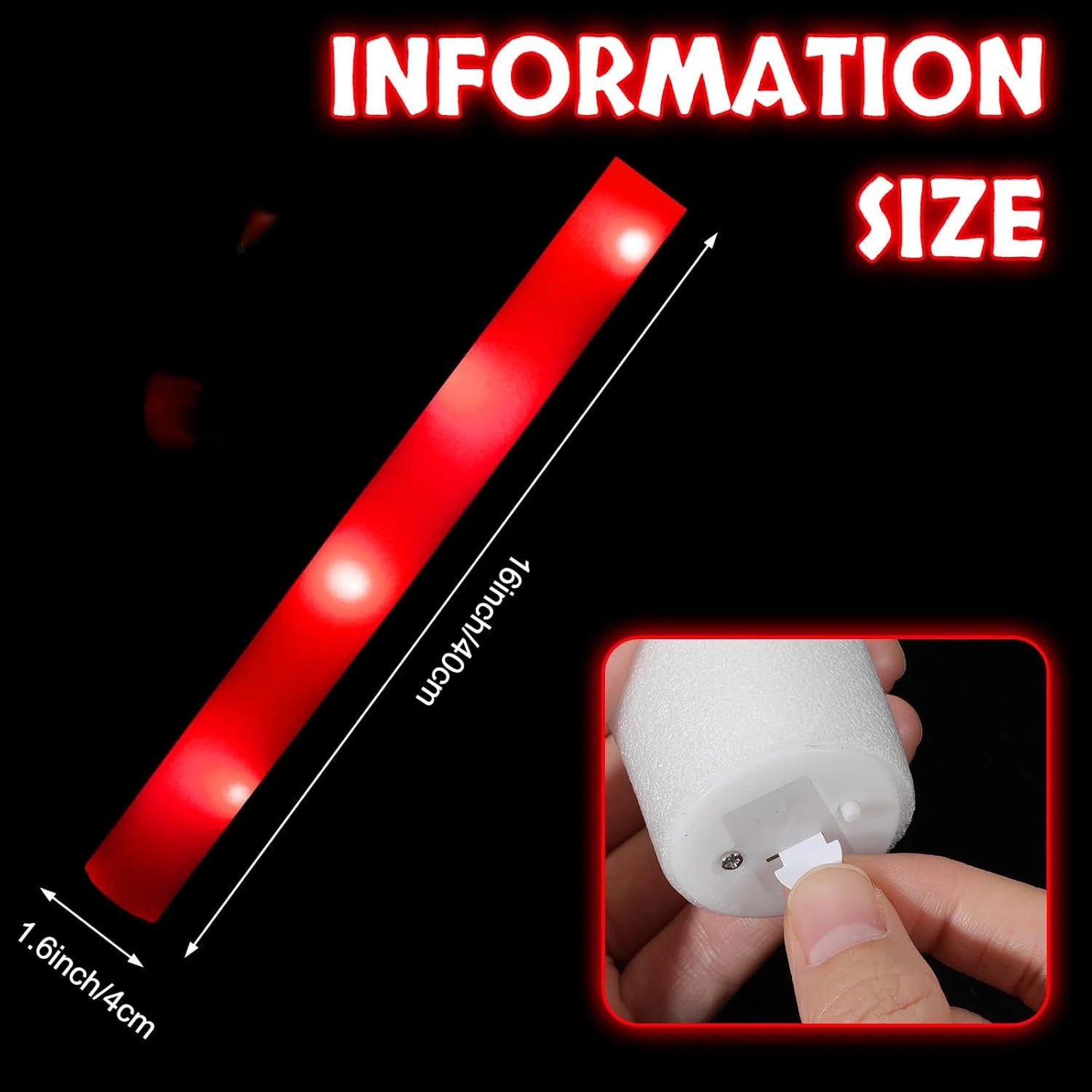 20 LED Glow Cheer Sticks Red Light Up Foam Stick Wedding Wand Dark
