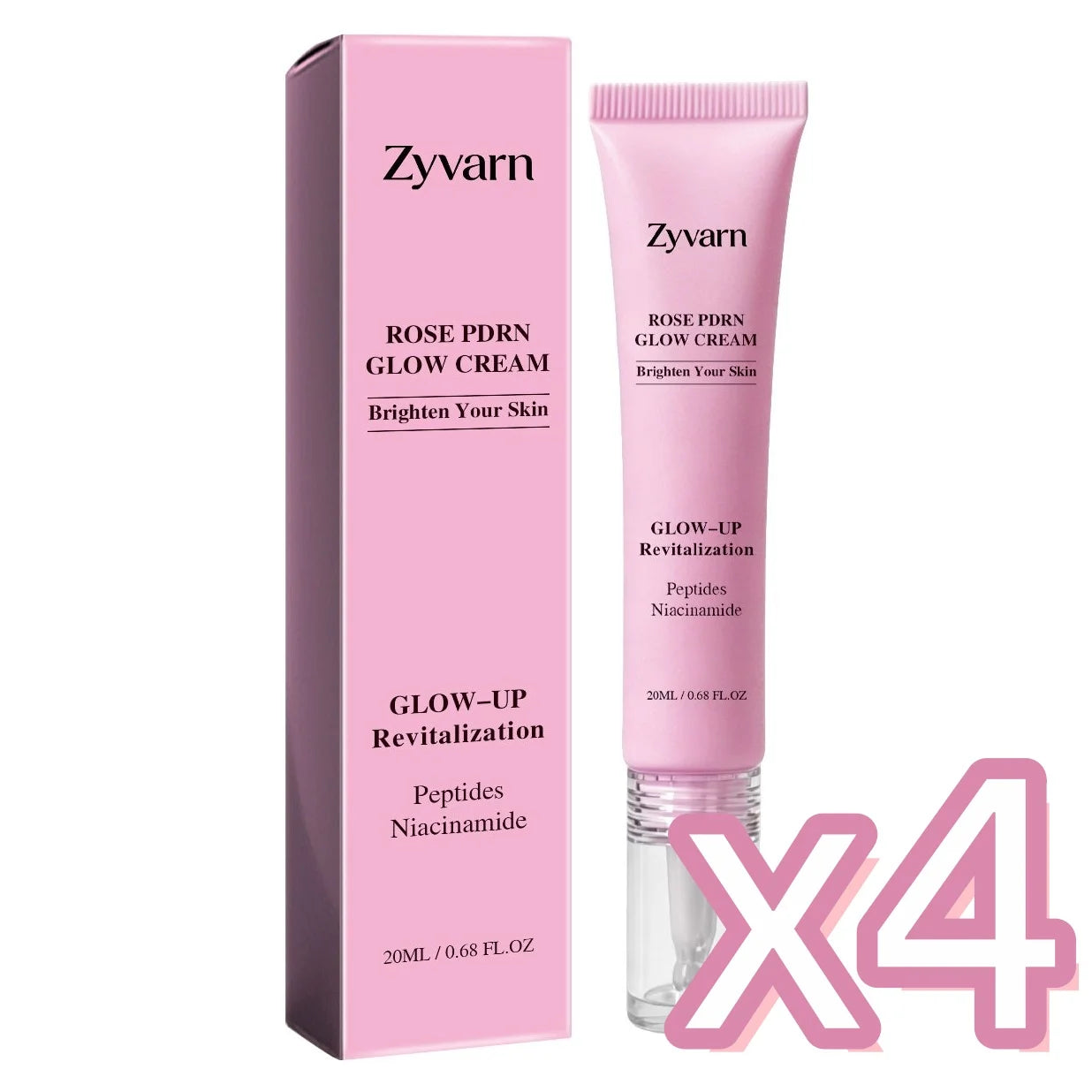 ZYVARN Rose PDRN Glow Boost Cream – Niacinamide & Peptides Facial Moisturizer Cream Zpaxo 20g Boxed x 4