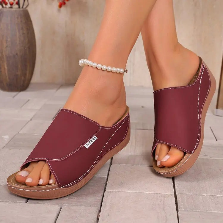 Women Slippers Thick Heel Slip-On Women Shoes 2025 New Fish Mouth Slope Heel Slippers Large Size Summer Sandals Slides Women Zpaxo wine red 40
