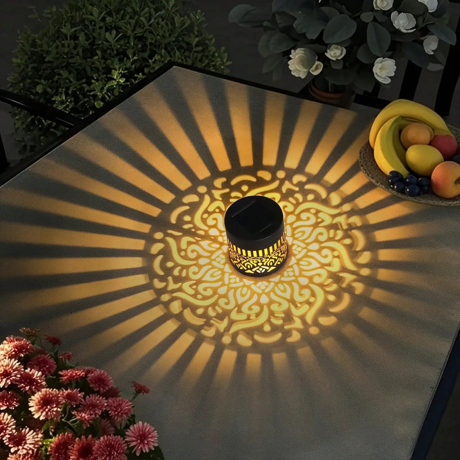 Solar-powered Colored Mandala Pattern Projection Lamp Wrought Iron Zpaxo