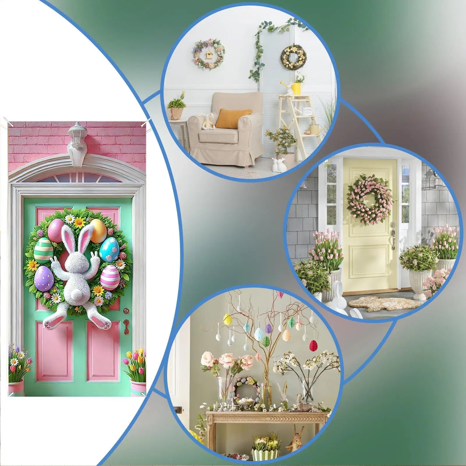 Easter Bunny Door Cover Spring Cute Happy Hanging Banner Decor Home