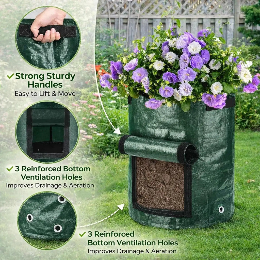Grow Bags 4-Pieces Fabric Gardening Planter Containers Growing Bags with Flap and Handles for Indoor Vegetable Flower Nursery Zpaxo
