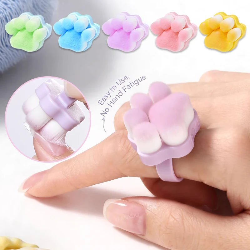 New Cat's Paw Manicure Dust Clean Brush Finger Ring Duster Blush Powder Brushes Soft Hair Nail Polish Powder Dusting Tools Zpaxo