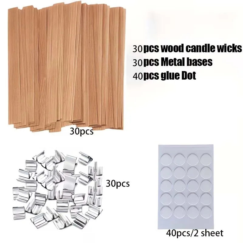 DIY Candle Making Kit - with Natural Wood Wicks, Metal Stands & Glue Dots for Crafting Zpaxo
