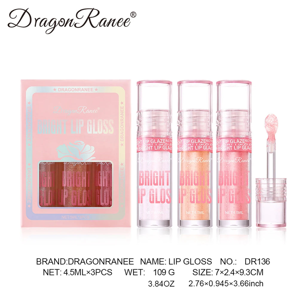 Three-Piece Lip Gloss Set, Moisturizing, Non-Greasy, Fine Shimmering Pearlescent Red and Orange, Versatile for Daily Use, Holiday Gift Lip Gloss Set Zpaxo