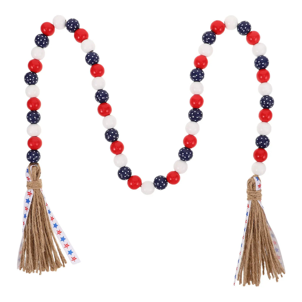 Independence Day Beaded Garland Wooden Beads Rustic Farmhouse Decor