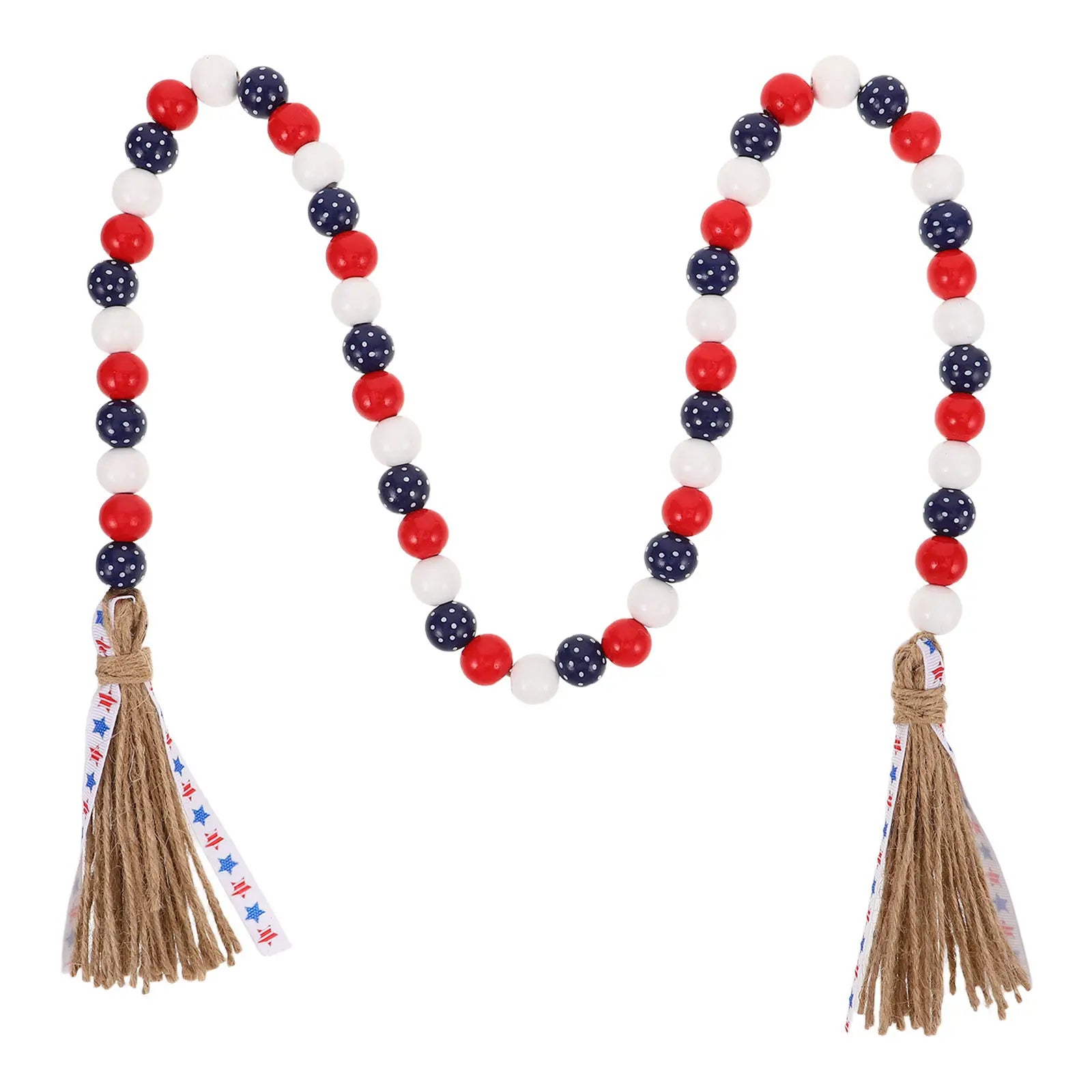 Independence Day Beaded Garland Wooden Beads Rustic Farmhouse Decor