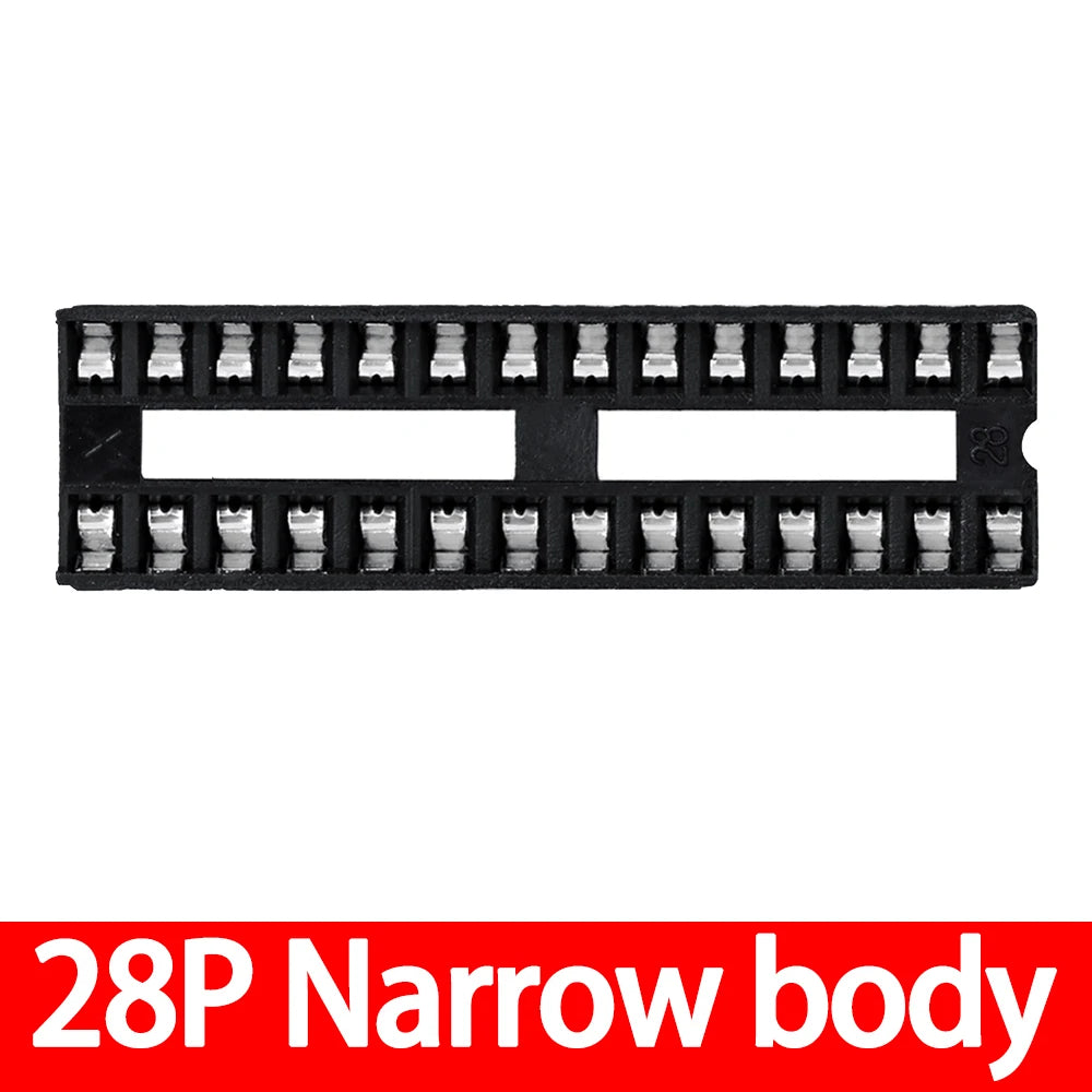 10pcs IC seat 6P/8P/14P/16P/18P/20P/24P/28P DIP IC sockets Adaptor Solder Type 28 pin Narrow body DIP Sockets MCU seat 24PIN Zpaxo 28p narrow