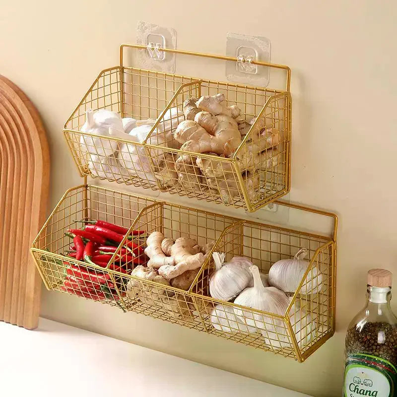 Carbon Steel Hanging Wire Basket 1 2 3 Grid Wall Mounted Kitchen Zpaxo
