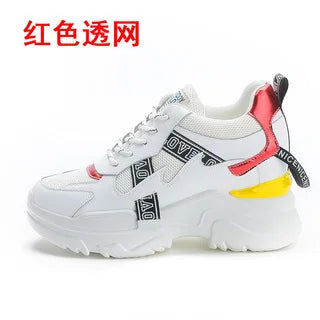 White Hidden Wedge Chunky Sneakers Women Block Mesh Upper Lace Up Zpaxo