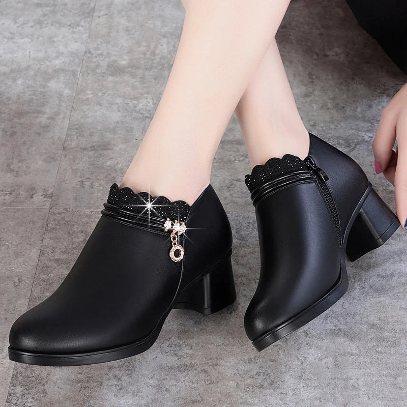 Solid Spring Autumn Women Fashion Pumps Thick Heels Soft Comfortable Zpaxo 7012 Black 39(Foot 24.5cm) China Mainland