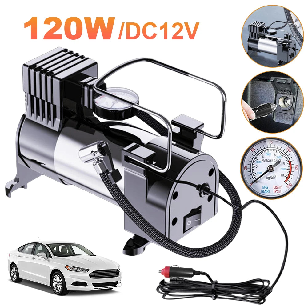 12V Electric Tire Inflator Cylinder Power System Car Pump Heavy Duty