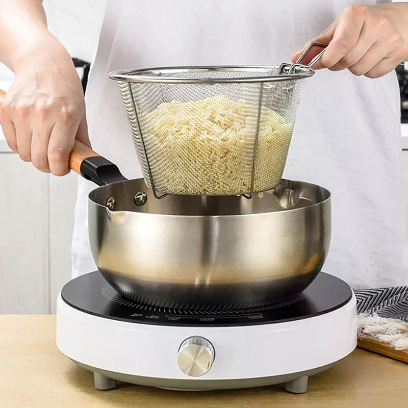 Stainless Steel Deep Fry Basket Kitchen Round Fryer Wire Mesh Handle Zpaxo