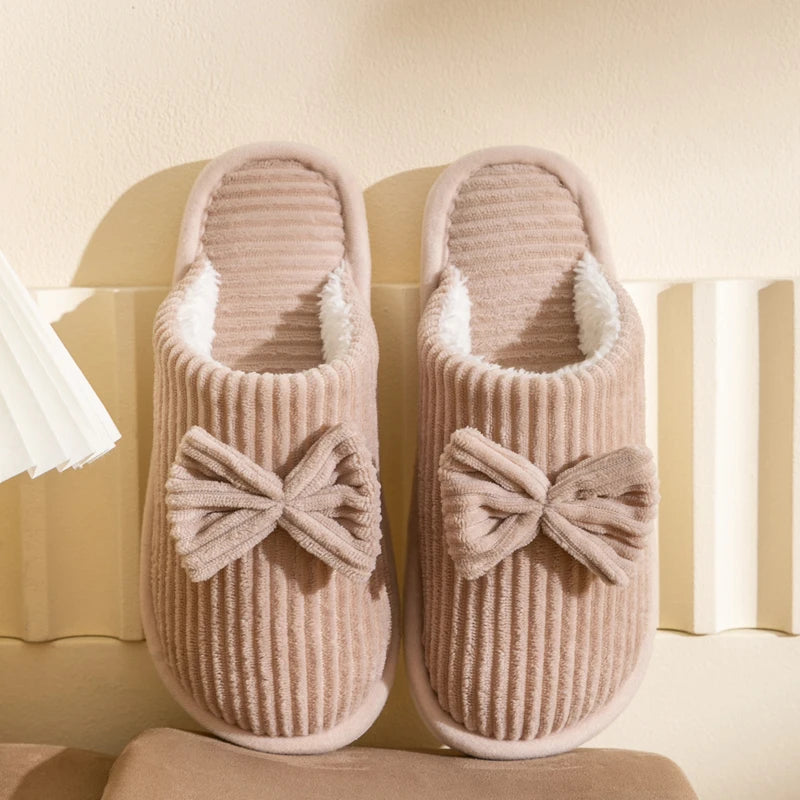 Fashion Women's Bow Slippers Fall Winter Indoor Bedroom Floor