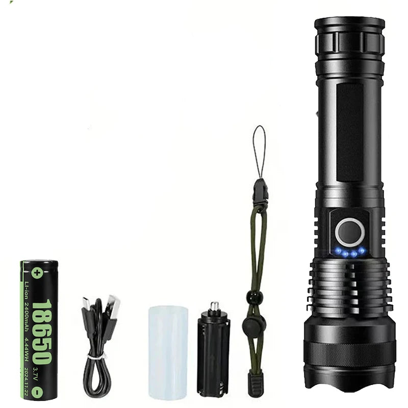 USB Rechargeable LED Flashlight – Zoomable XHP50 Tactical Torch