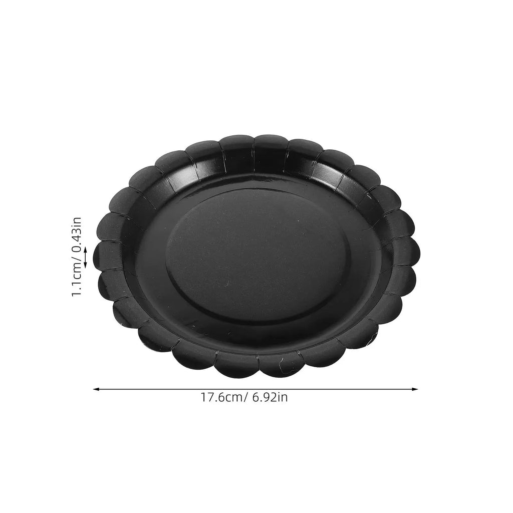 Black Disposable Dessert Plates Round Paper Cake Trays Appetizers