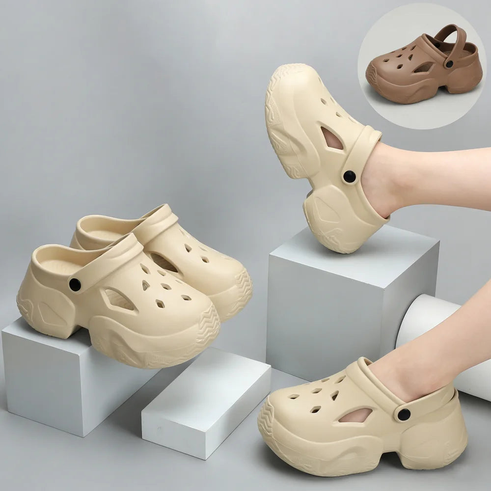 SHAJI Unisex Couple Cloud Clogs Summer Hollow Covered Toe Sandals