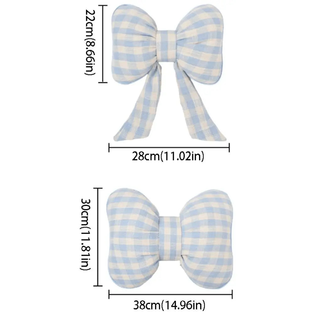 Pink Color Bowknot Pillows Plaid Interior Cute Design Car Seat Neck Rest Grid Pattern Bowknot Shape Bow Shape Pillow Adults Use Zpaxo