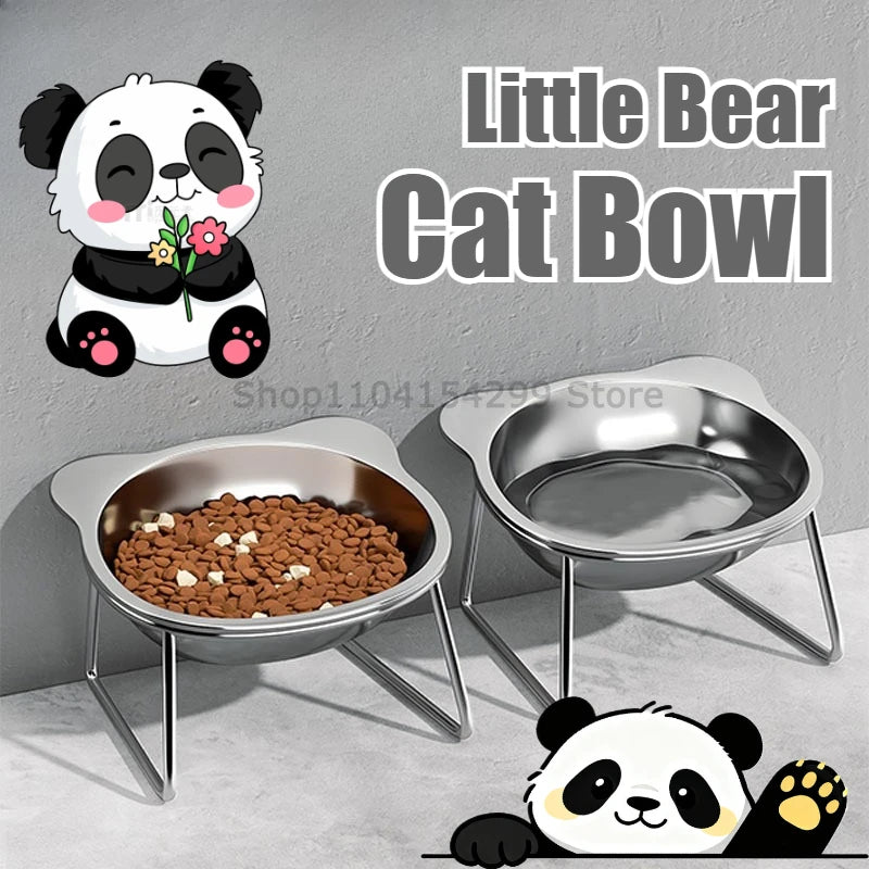 ‌304 Stainless Steel Raised Cat Bowl with 15° Elevated Design Tilted Neck Guard Healthy Feeding Shatterproof for Cats Puppies Zpaxo