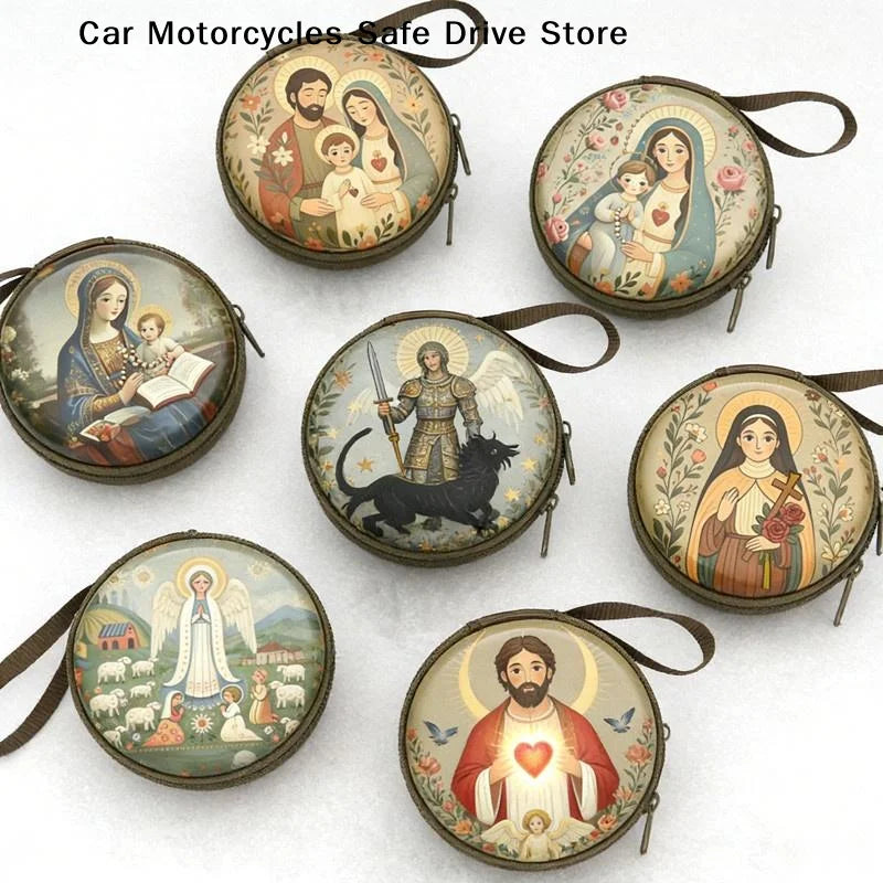 Portable Virgin Mary Jesus Prayer Rosary Storage Bag Mini Zippered