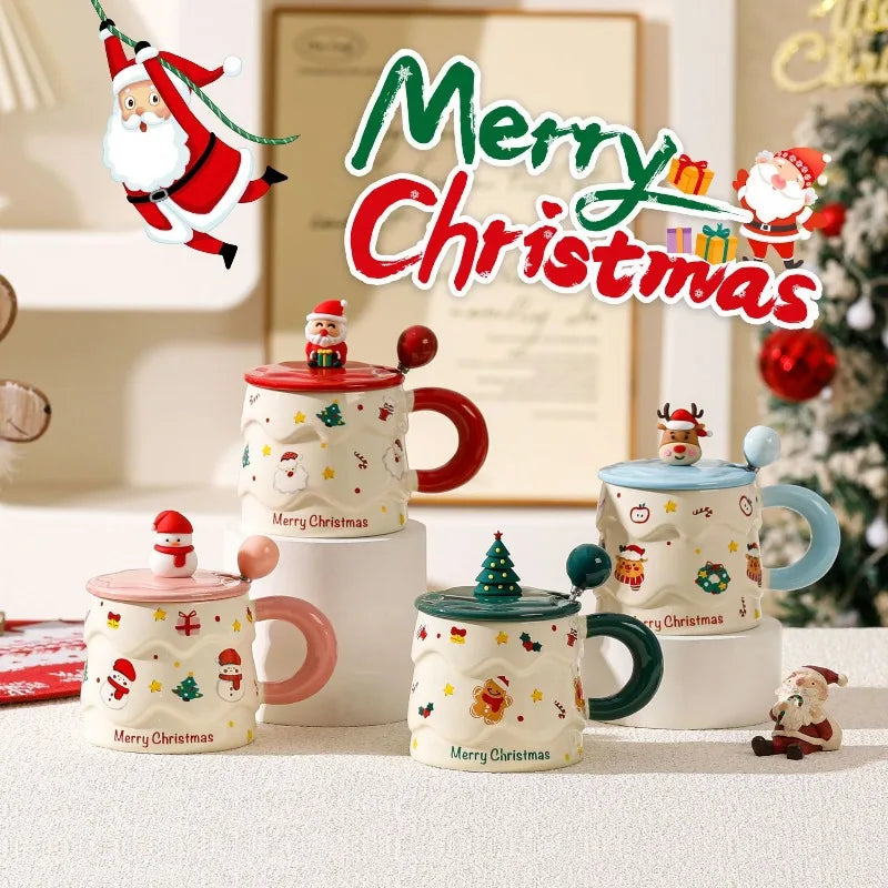 Christmas Mug Box Decorations 2025 Cute Lidsanta Claus Reindeer