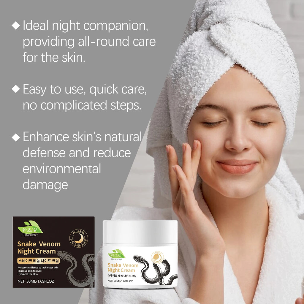 Snake Venom Night Cream: Daily Facial Care for Deep Nourishment, Refining Skin Texture, and Delivering a Smooth Complexion Zpaxo