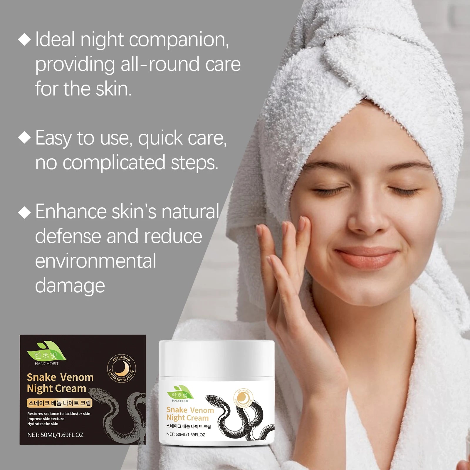 Snake Venom Night Cream: Daily Facial Care for Deep Nourishment, Refining Skin Texture, and Delivering a Smooth Complexion Zpaxo