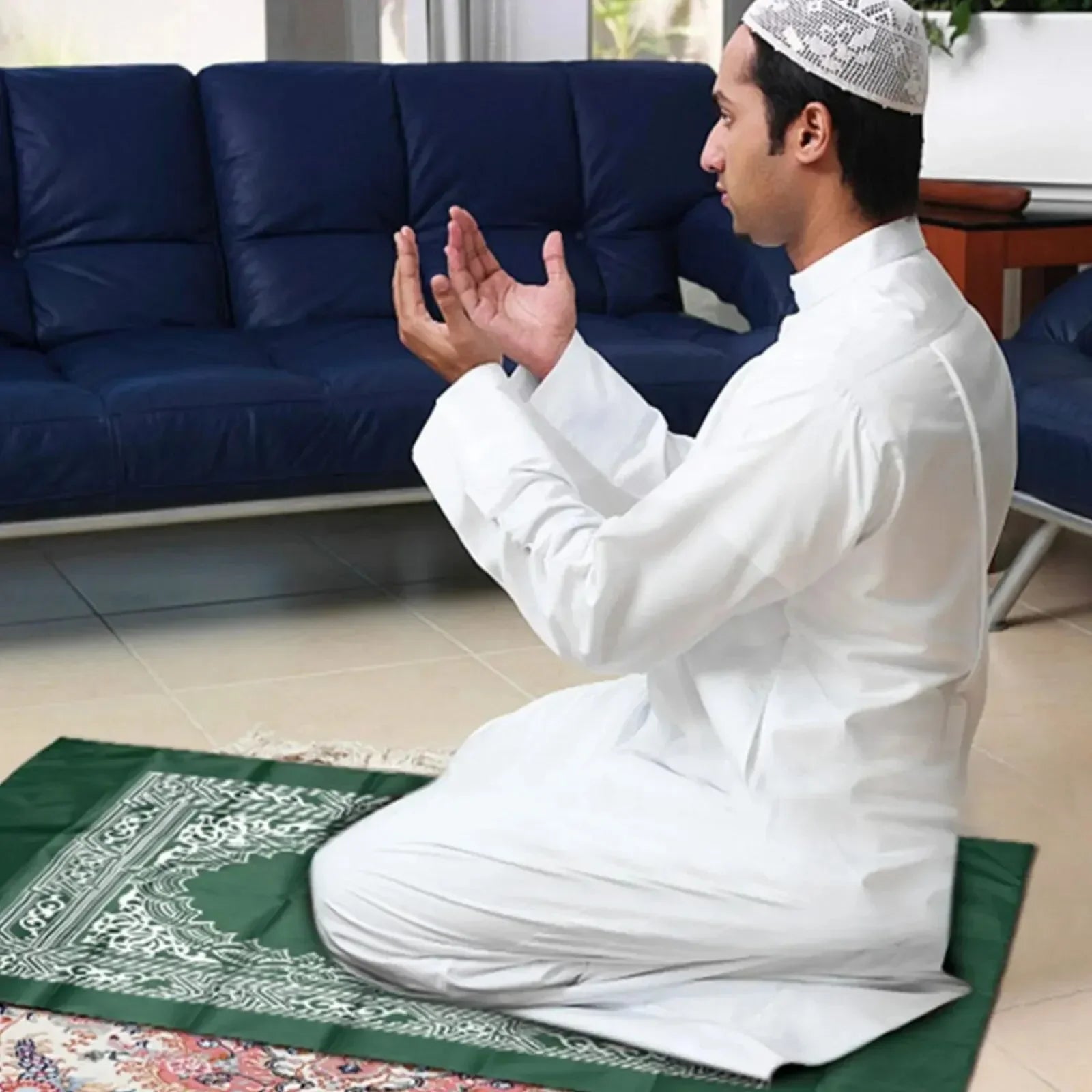 Muslim Prayer Rug Portable Large Braided Mats Simply Print Compass