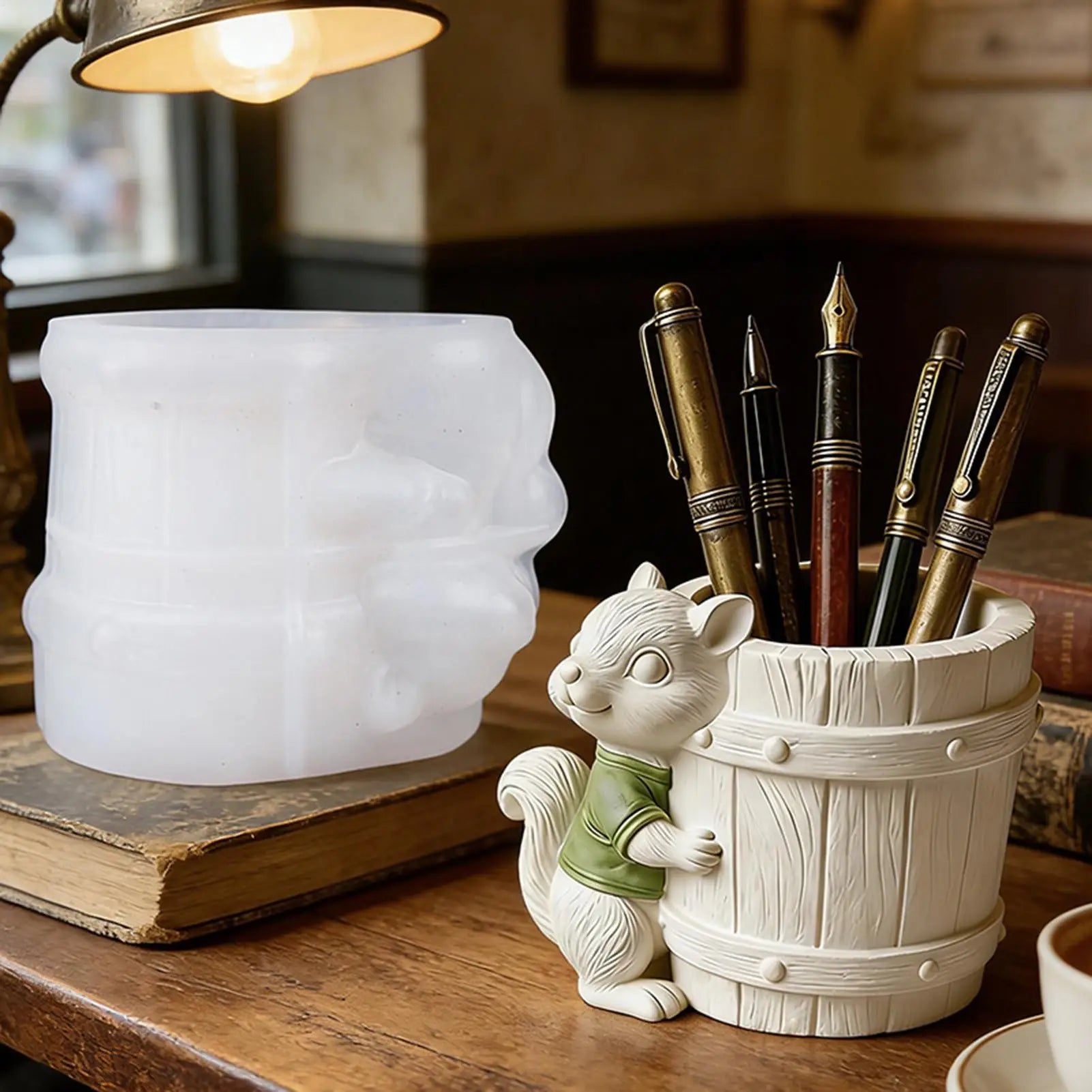 Pen Holder Mold 3D Squirrel Silicone Organizer Plaster Concrete Planter Mold for Organizer Container Flower Pot Clay Craft Zpaxo