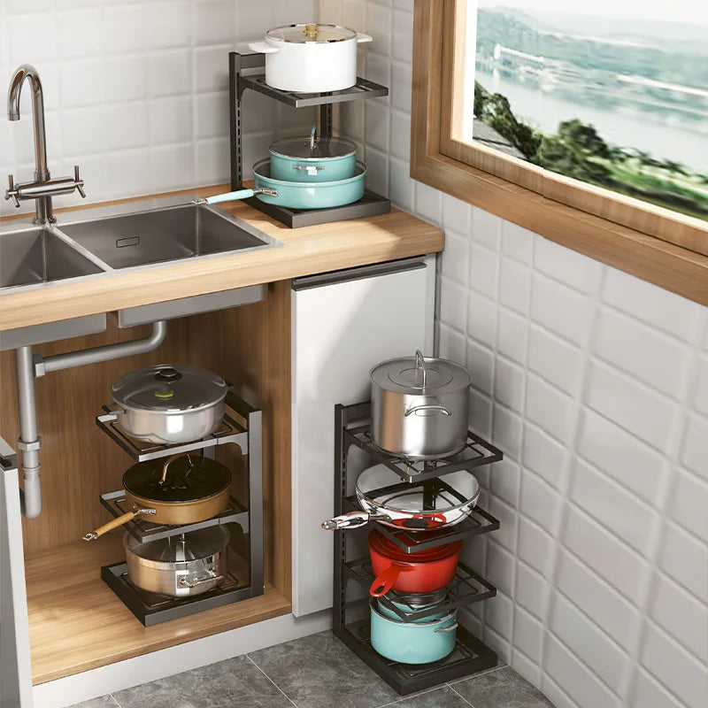 Kitchen Sink Storage Rack Multi-Layer Cooker Storage Rack For Home Stovetop Cabinets Adjustable Pot Rack Zpaxo