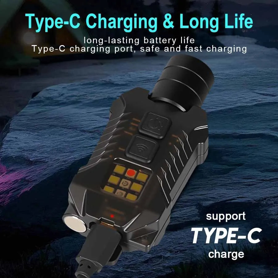 Mini LED COB Keychain Flashlight – 8-Mode USB-C Rechargeable EDC