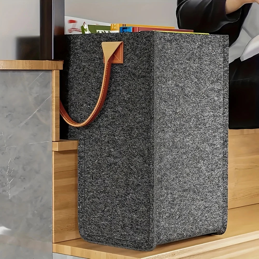 Felt L-Shape Stair Storage Basket with PU Handles | Organizer Felt Storage Basket Zpaxo
