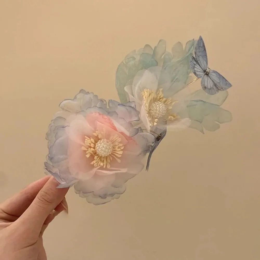 Elegant Plastic Flower Hair Clip Romantic Side Hairgrips Butterfly Zpaxo C