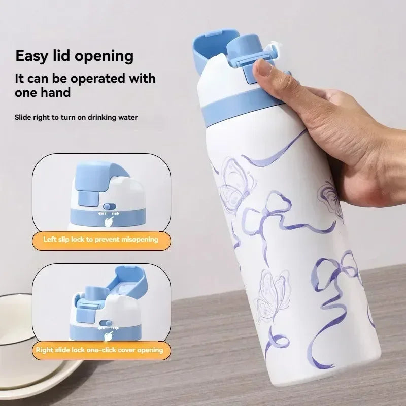 2025 New Outdoor Products Fashion Cartoon Pattern Jump Cup Stainless Steel Insulated Bottle Arge-capacity Sports Kettle Zpaxo