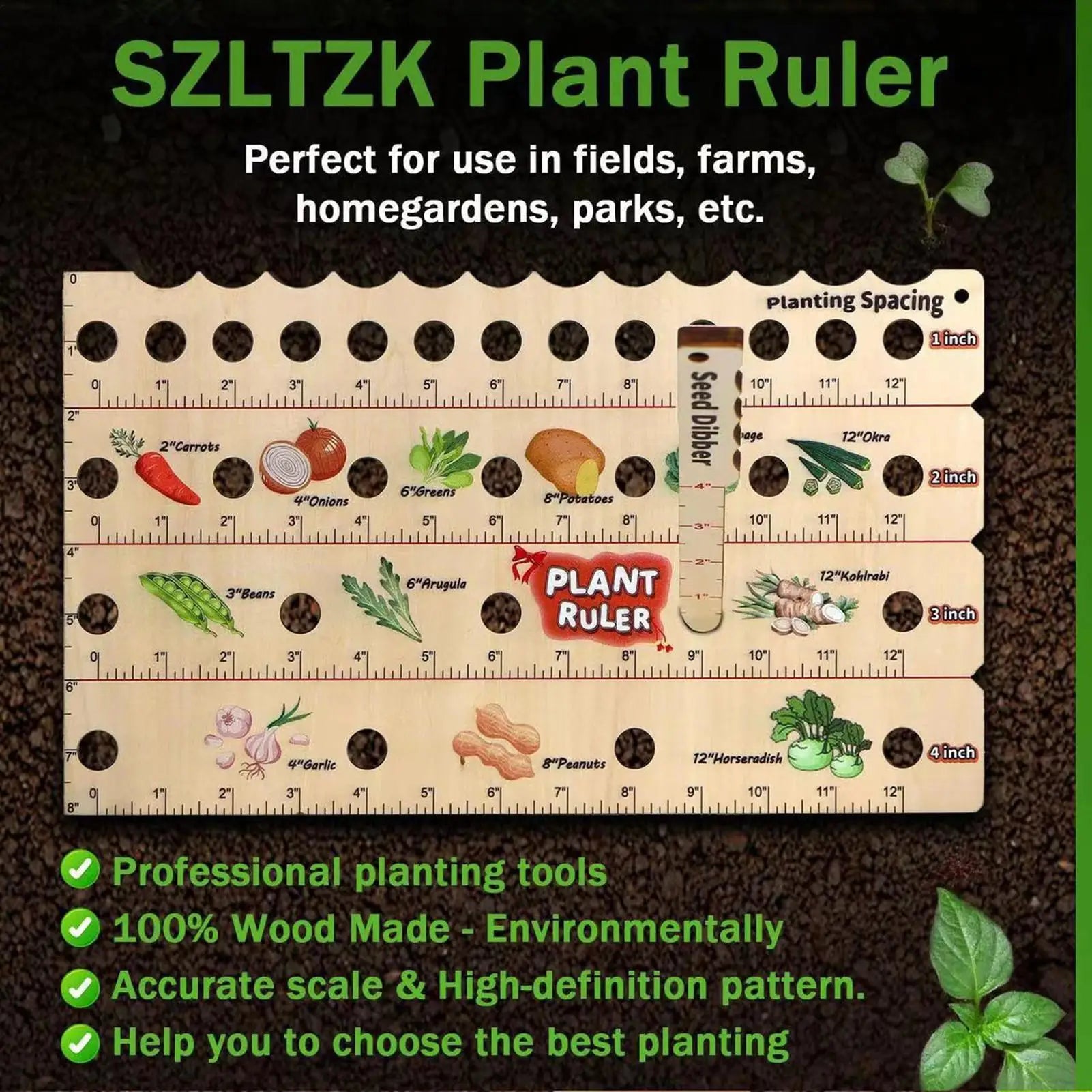 Wooden Plant Ruler Seedling Spacing Tool Gardening Measuring Gauge