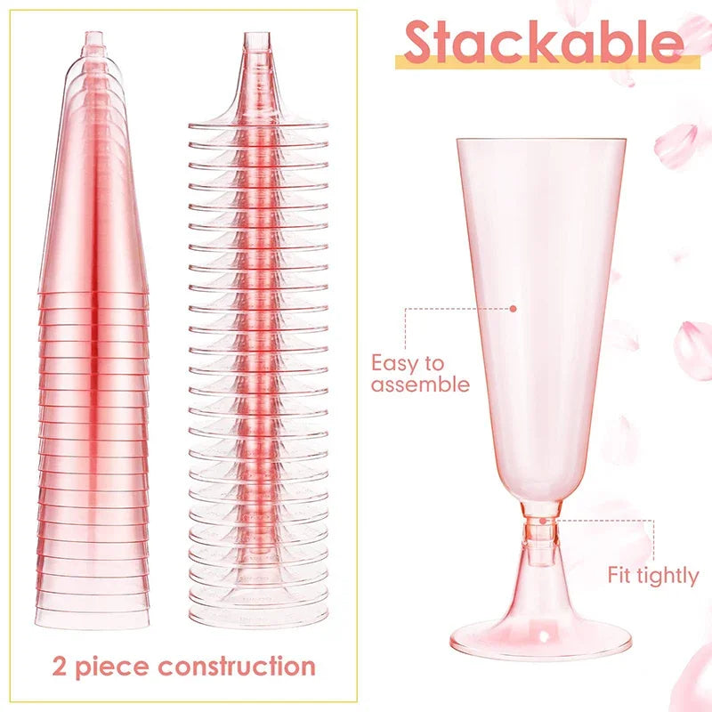 10Pcs/lot Plastic Flutes Cups Pink Champagne Cup Disposable Wedding Birthday Party Supplies Bar Drink Red Wine Ice Cream Cup Zpaxo