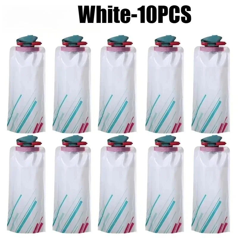 Collapsible Water Bottle Flexible Reusable Travel Kettle Carabiner Zpaxo White-10PCS 700ML